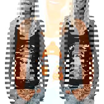 Cute Halloween Ghost Drink Pumpkin Spice Beanie Girl Women Women Tank Top - Seseable