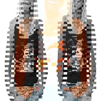 Cute Halloween Ghost Drinking Ice Coffee Halloween Women Women Tank Top - Seseable