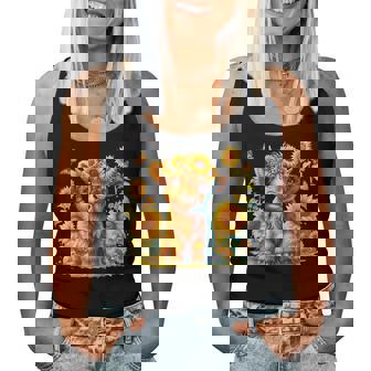 Cute Highland Cow With Sunflower Butterflies Farm Western Women Tank Top - Thegiftio