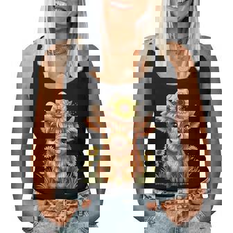 Cute Highland Cow Sunflower Farm Scottish Highland Cattle Women Tank Top | Seseable CA