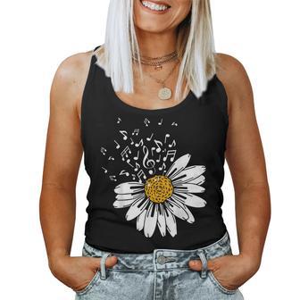 Daisy Flower Music Notes Clef Teacher Musicians Music Lover Women Tank Top - Thegiftio