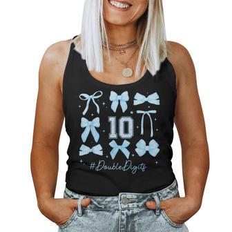 Double Digits Birthday Girl 10Th Birthday Coquette Blue Bow Women Tank Top - Thegiftio UK