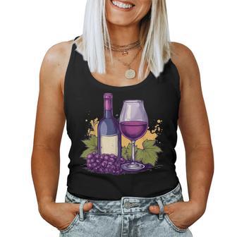 Elegant Wine Bottle With Glass Grapes Women Tank Top - Thegiftio UK