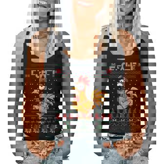 F-Caw-F Chicken Humor Quote Christmas Ugly Sweater Women Tank Top - Thegiftio