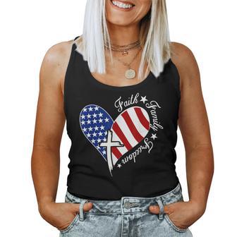 Faith Family Freedom Heart Christian American 4Th Of July Women Tank Top - Monsterry