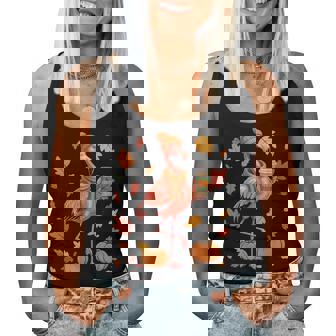 Flamingos Wearing Sweater Coffee Thanksgiving Autumn Lover Women Tank Top - Thegiftio