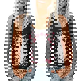 Floral Ghost Halloween Girls Cute Spooky Halloween Ghost Women Tank Top - Seseable