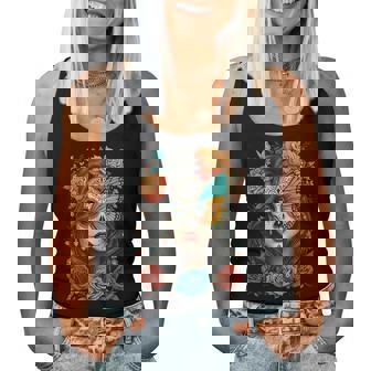 Floral Sugar Skull Day-Of-The-Dead Dia-De-Los-Muertos Women Women Tank Top - Monsterry