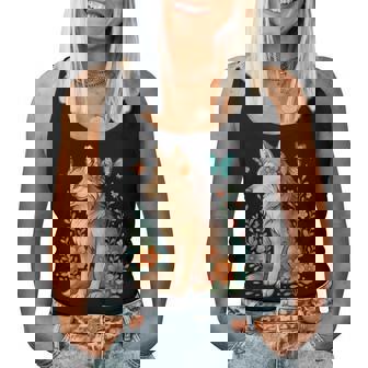 Floral Wolf With Butterflies Mystical Forest Nature Lovers Women Tank Top - Monsterry