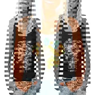 Flower Elephant Sunflower Flower Bow Graphic Girls Women Tank Top - Monsterry