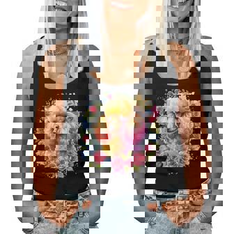 Fluffy Apricot Poodle Puppy Floral Wreath Pastel Dog Lover Women Tank Top | Mazezy