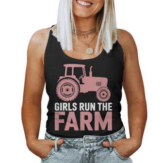 Girls Run The Farm Pink Farm Tractor Girl Women Women Tank Top - Monsterry