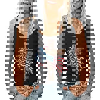 God Bless America Cross American Flag Us Patriotic Christian Women Tank Top - Monsterry