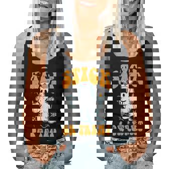 Halloween Ghost Nurse Stick Or Treat Costume Scrub Top Women Women Tank Top - Thegiftio