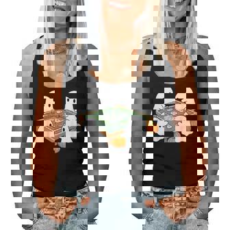 Halloween Ghost Playing Mahjong Spooky Season Game Day Fall Women Tank Top - Thegiftio