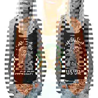 Hang In There It Gets Worse Owl Skeleton Women Tank Top | Seseable FR