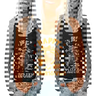 Happy Thanksgiving Turkey Drinking Coffee Bow Womens Women Tank Top - Thegiftio