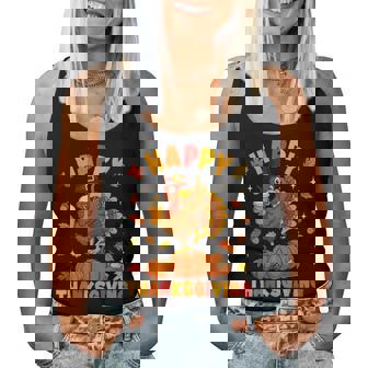 Happy Thanksgiving Turkey Drinking Coffee Pumpkin Pie Women Tank Top - Thegiftio