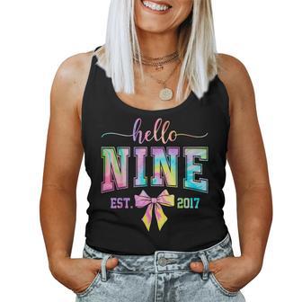 Hello Nine Est 2017 9Th Birthday Coquette 9 Year Old Girl Women Tank Top - Thegiftio UK