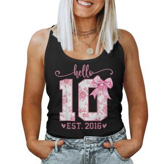Hello Ten Est 2016 10Th Birthday Coquette Bow 10 Year Girl Women Tank Top - Monsterry