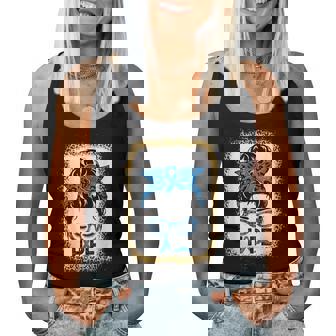 Hope Messy Bun Colon Cancer Awareness Leopard Bleached Women Tank Top - Thegiftio