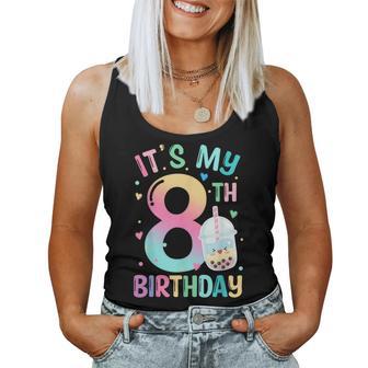 It's My 8Th Birthday Bubble Boba Tea Party 8 Year Old Girl Women Tank Top | Mazezy