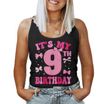 It's My 9Th Birthday Girl Coquette Bow 9 Year Old Party Girl Women Tank Top - Thegiftio UK