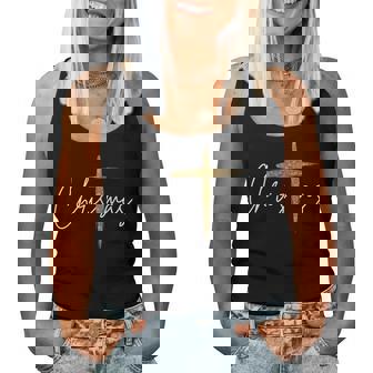 Jesus Christian Cross Merry Christmas Pajamas Family Holiday Women Tank Top | Mazezy