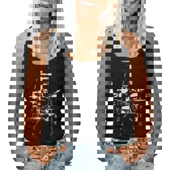 Jesus Playing Drums Christian Drummer Cross Vintage Women Tank Top - Thegiftio