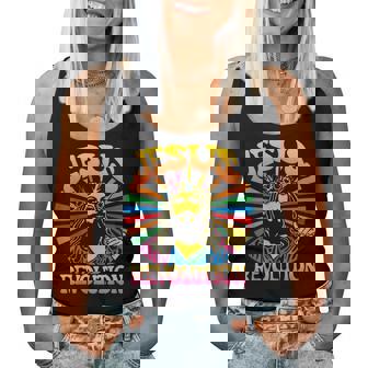 Jesus Revolution Christian Faith Retro Groovy Hippie Flower Women Tank Top - Thegiftio