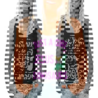 Just A Girl Who Loves Jesus And Dinosaurs Christian Cute Women Tank Top - Thegiftio