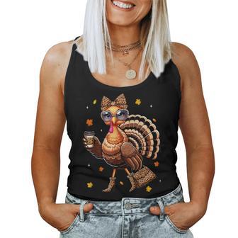 Leopard Turkey Drinking Coffee Thanksgiving Turkey Day Women Tank Top - Thegiftio UK