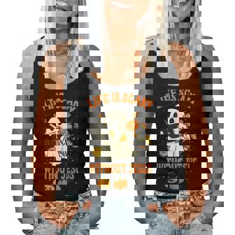 Life Is Scary Without Jesus Cute Christian Ghost Halloween Women Tank Top - Thegiftio