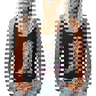 Mardi Gras Western Cowgirl Boots Coquette Bow Girls Women Tank Top | Seseable UK