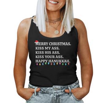 Merry Christmas Kiss My Ass Xmas & -Adults Black Small Modern Crew Neck Short Sleeve Winter Women Tank Top - Thegiftio UK
