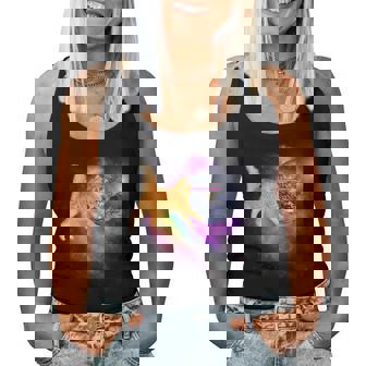 Naranja Espacio Cat Laser Eyes Rainbow Cat Camiseta sin mangas para mujer - Regaloses