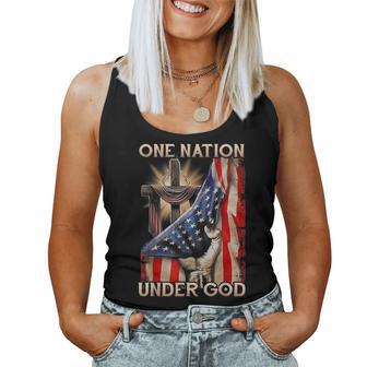 One Nation Under God Us Flag 4Th Of July Patriotic Christian Women Tank Top - Thegiftio UK