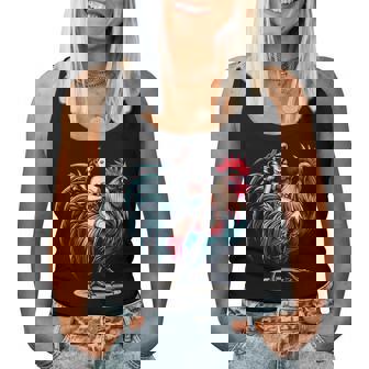 Pin-Up Girl Riding Rooster Vintage Patriotic Women Tank Top | Mazezy