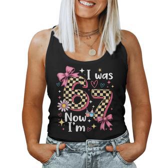 Pink Checkered I Was 6 Now Im 7 Birthday Girls Bday 6 7 Meme Women Tank Top - Monsterry