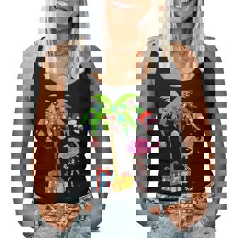 Pink Flamingo Christmas Palm Tree Tropical Xmas Holiday Women Tank Top | Mazezy