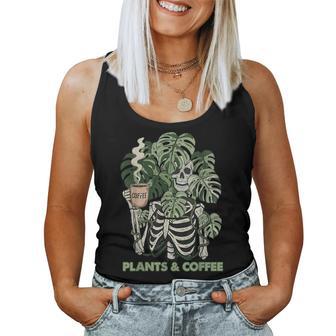 Plants And Coffee Skeleton Gardening Plant Lover Women Tank Top - Thegiftio UK