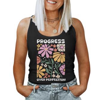 Progress Over Perfection Aba Therapist Behavior Rbt Floral Women Tank Top - Thegiftio UK