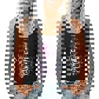 Punk Girl With Cat Goth Girl Cat Lover Emo Punk Skeleton Women Tank Top - Monsterry