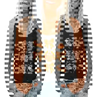 Retro Thanksgiving Fall Pumpkin Fall Coquette Bow Turkey Women Tank Top - Monsterry