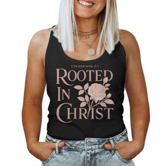 Rooted In Christ Boho Floral Christian Bible Verse Women Tank Top | Seseable CA