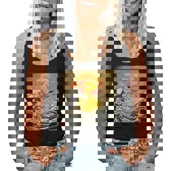 Rubber Duck Great Wave Ocean Sunset Drawing Rubber Duckling Women Tank Top | Mazezy