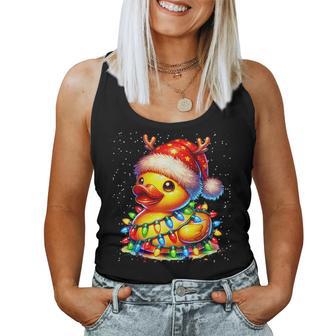 Rubber Duck Squad Christmas Light Reindeer Crew Xmas Pajama Women Tank Top | Mazezy