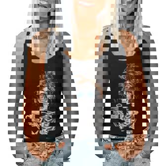 Skeleton Messy Bun Coffee Halloween Coffee Lover Women Women Tank Top | Seseable CA