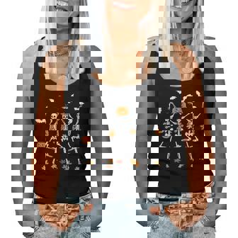 Skeleton Spooky Dancing Fall Halloween Thanksgiving Dance Women Tank Top - Thegiftio
