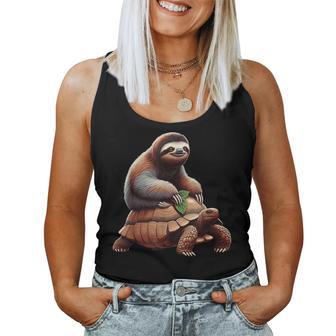 Sloth Riding Turtle Lazy Sloth Tortoise Women Tank Top - Thegiftio UK